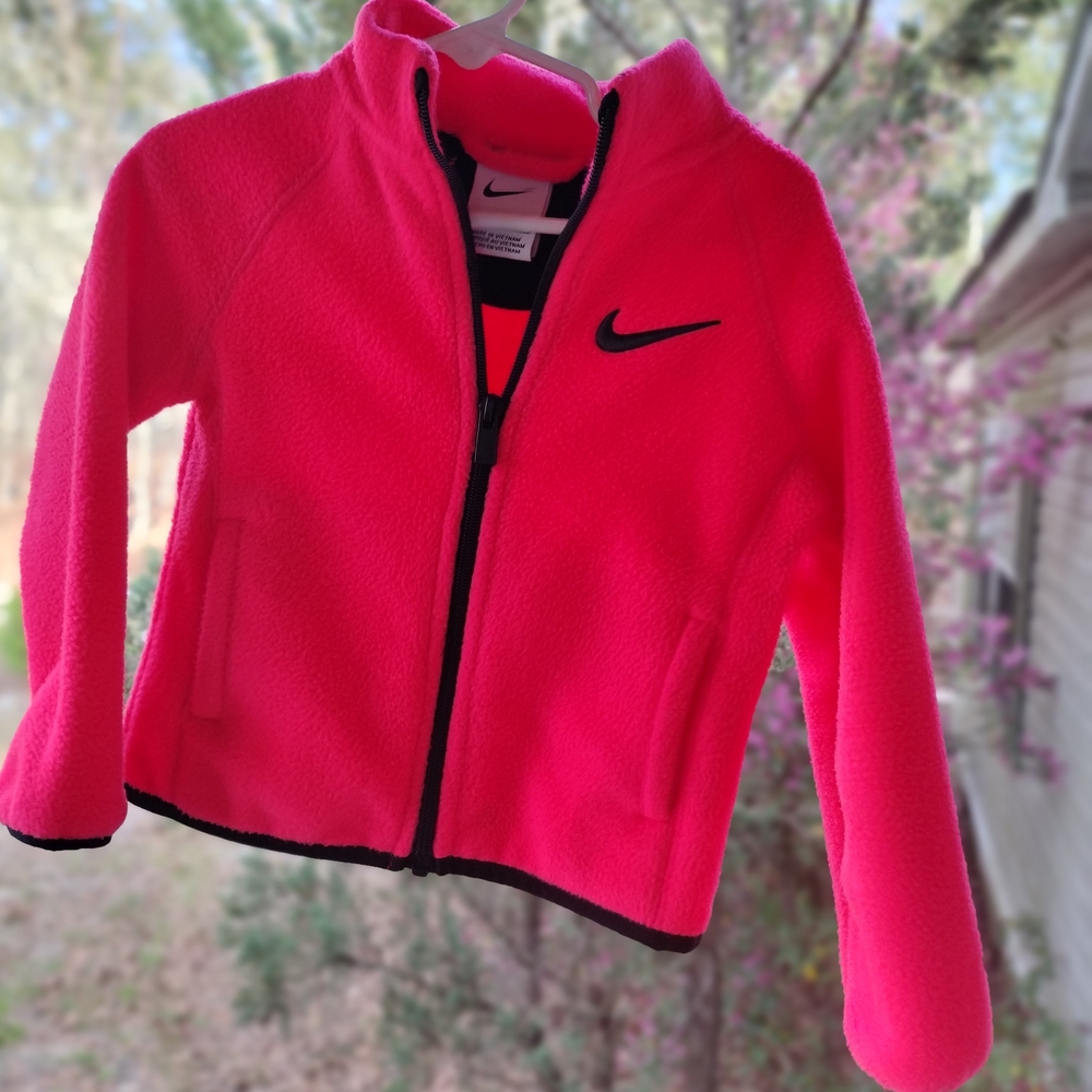 Nike Kids Bright Pink Fleece Zip Jacket with Black Trim